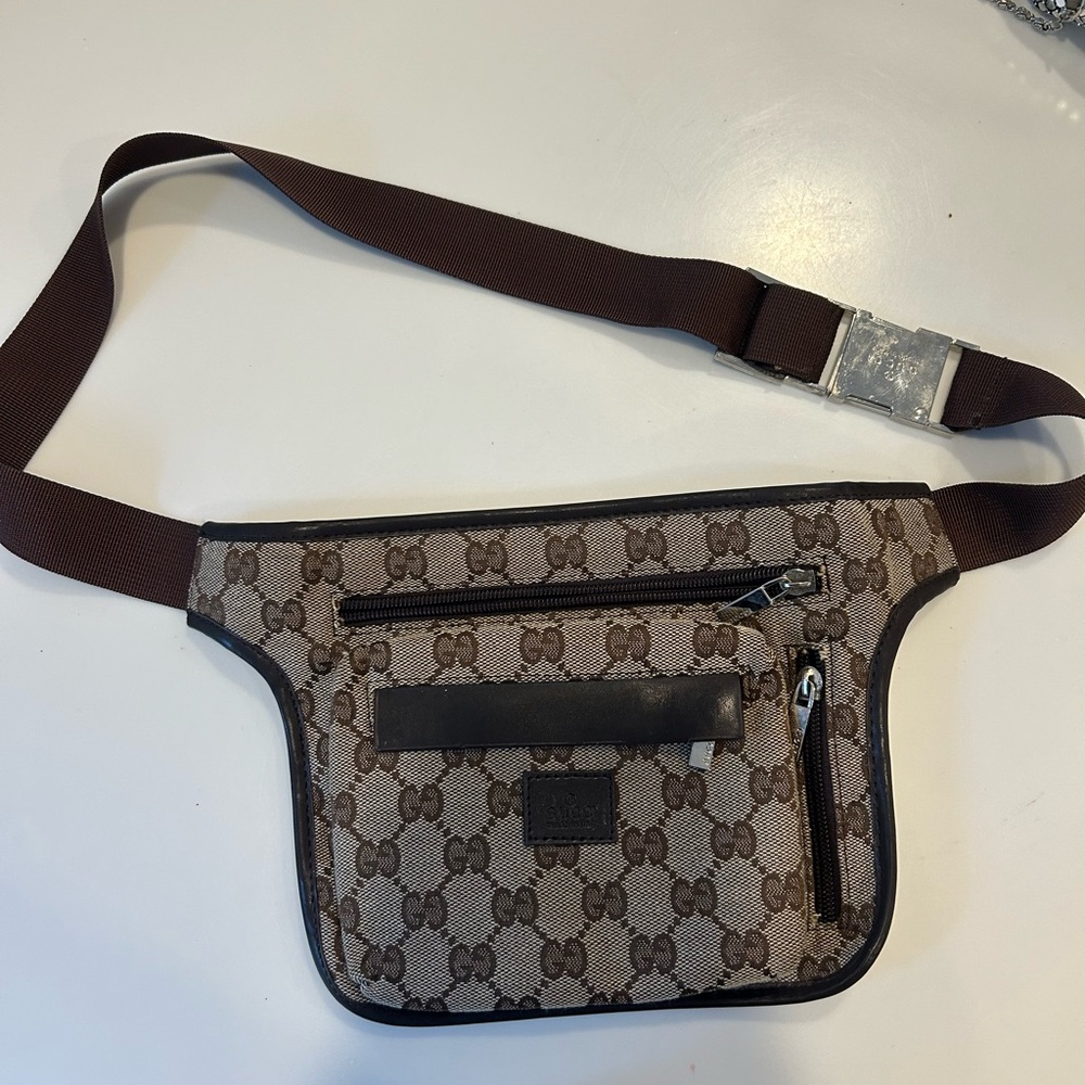 Gucci Beige and Brown Monogram Belt Bag